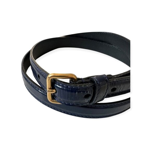 Miu Miu Blue Crinkled Patent Belt, Gold buckle,  Size 90/36\